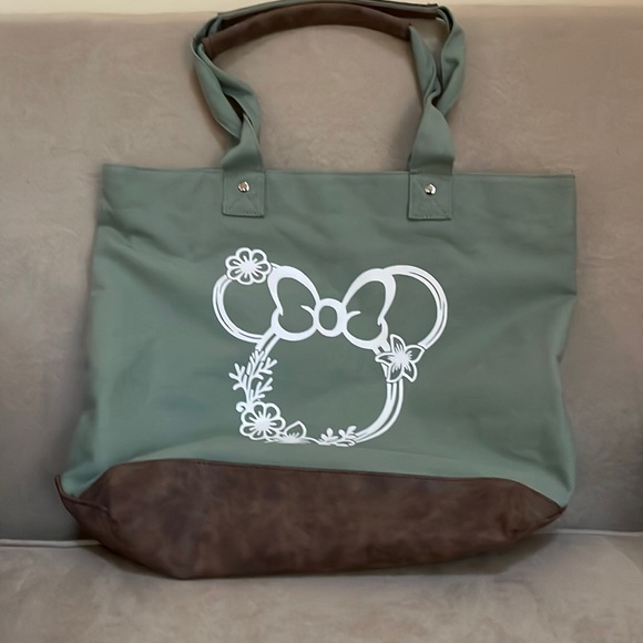 Handbags - Minnie Mouse Floral Canvas Tote Sage Green